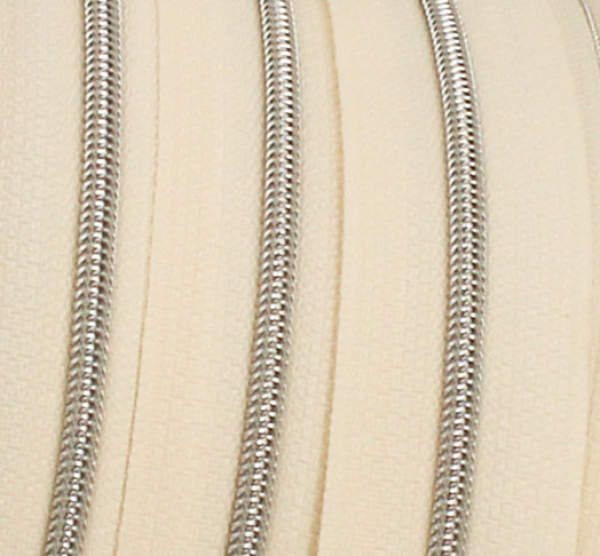 Endlosreißverschluss metallisiert schmal naturweiß/silber (1m)